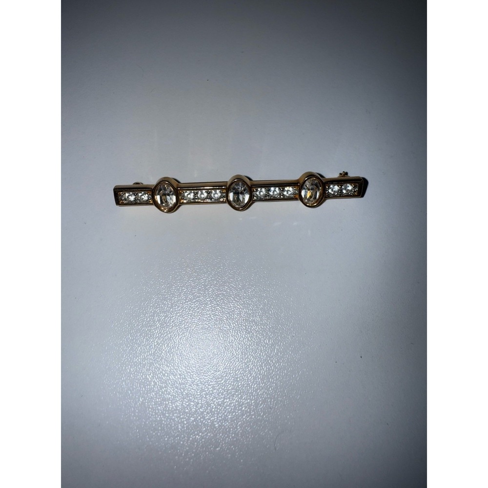 Vintage Swarovski Signed Crystal Rhinestone Gold Tone 3 Inch Brooch by S.A.L.